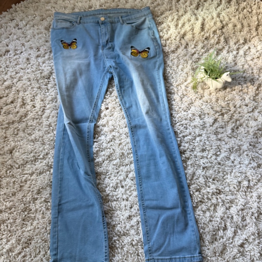 Stylish Zara Denim vintage hippie chick festival Jeans with Butterfly Embroidery - Picture 4 of 5